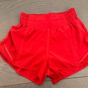 Lululemon red hottie hot high rise shorts.